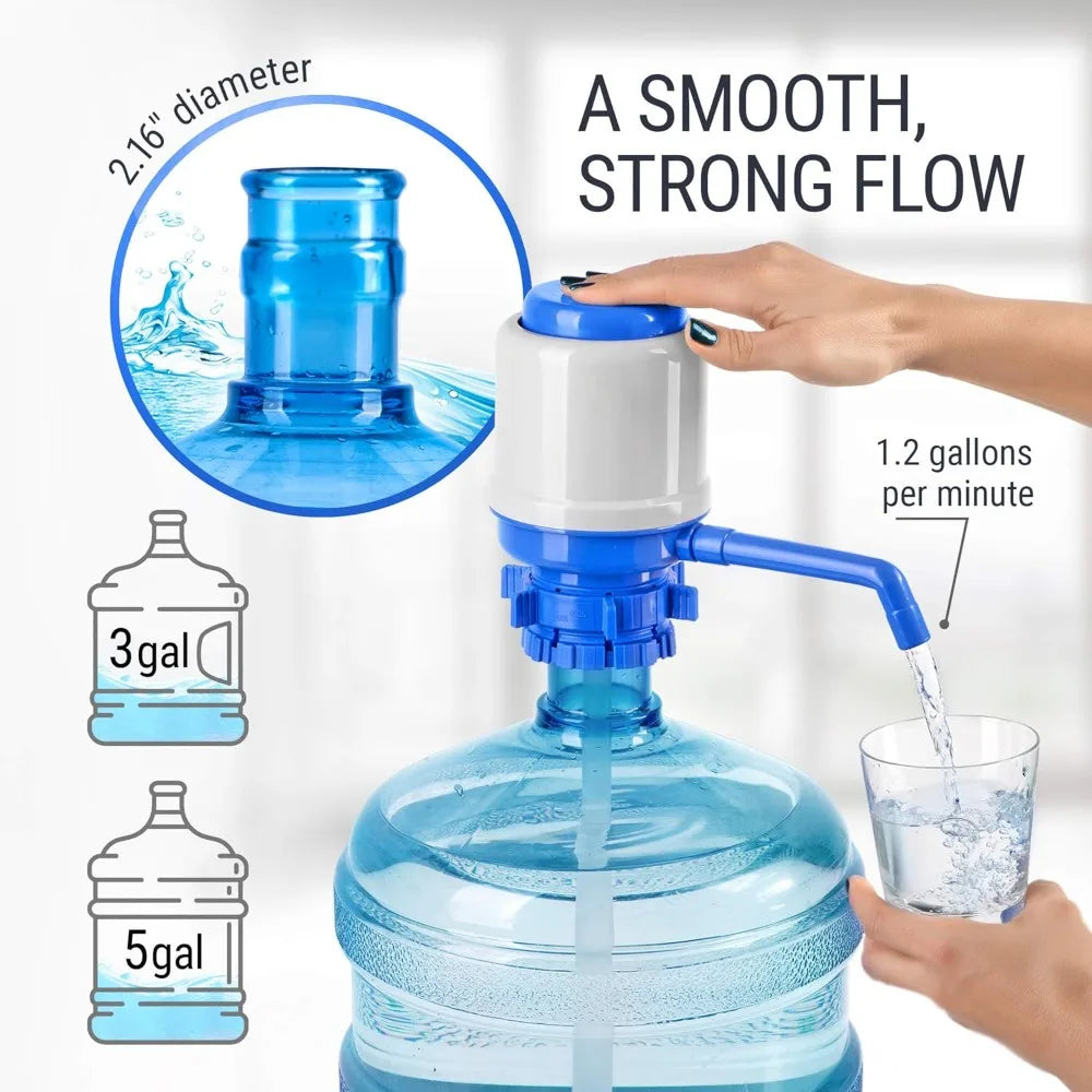 Manual Water Pump for 5 Gallon Jug – Non-Electric Dispenser, Universal Hand Pump with 3 Tubes, 53mm Adapter, BPA-Free