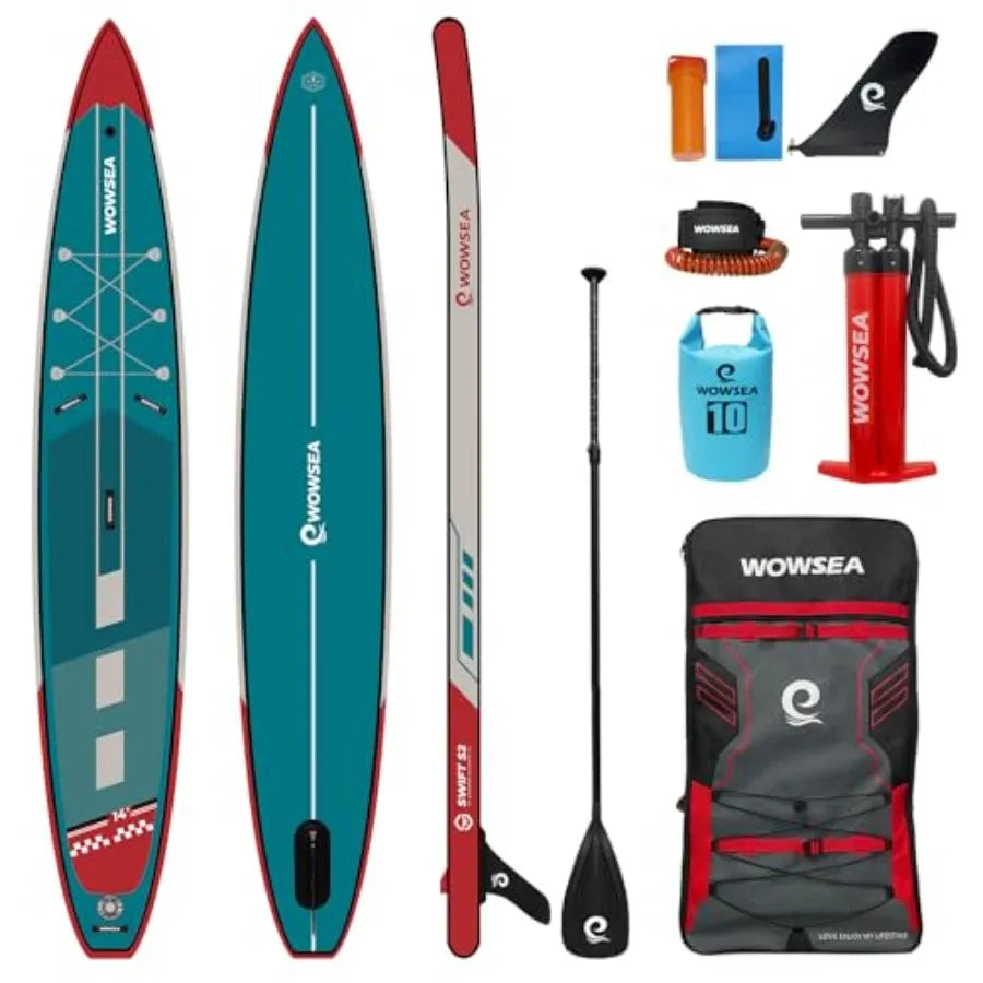 14' inflatable SUP board for exploring and racing durable PVC material blue color ultra-stable design with action camera mount