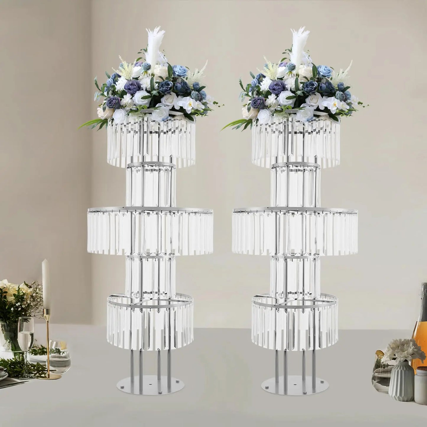 [Christmas]5-Tier Crystal Vase for Table Centerpiece,2Pcs 43.3" Tall Large Wedding Decor Flower Stand,Metal Chandelier Stand White