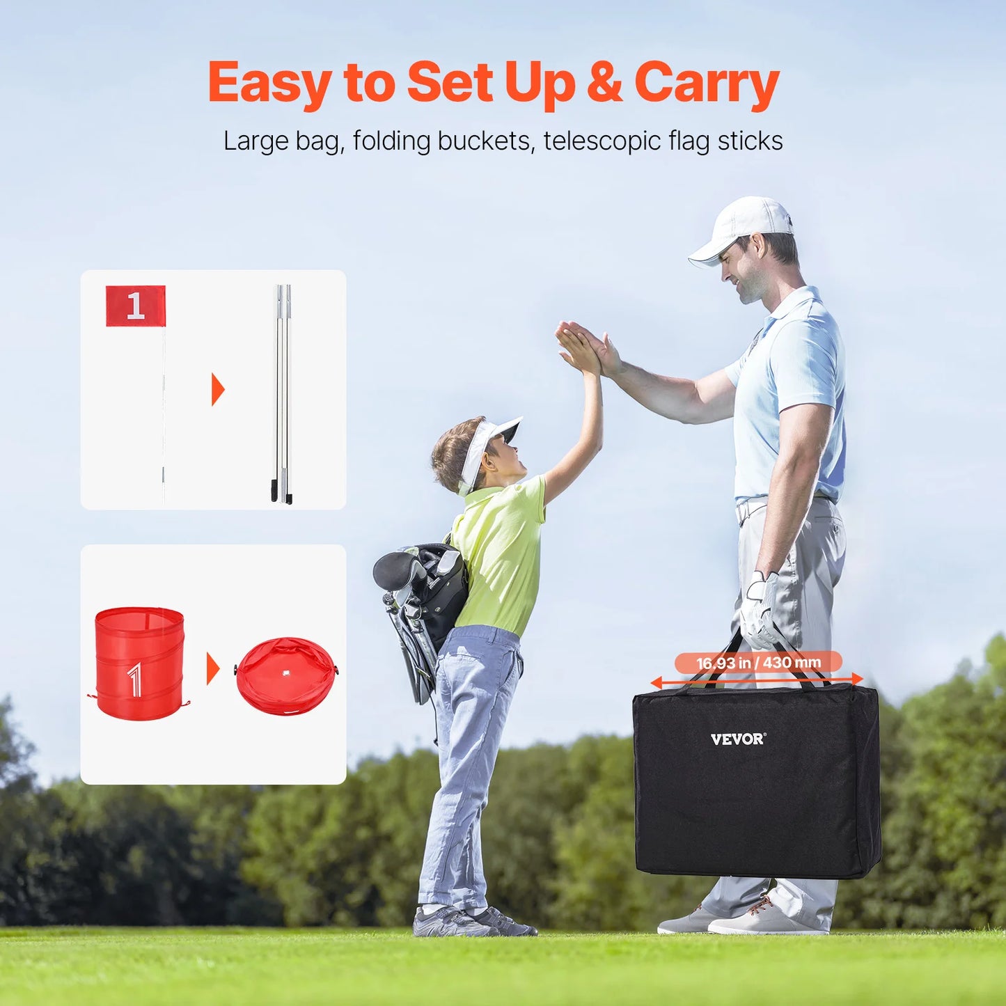 SucceBuy 3/6/9 Hole Kids Backyard Golf Game Portable Bucket Golf Course Practice Chipping Games for Family Outdoor Sports Toys
