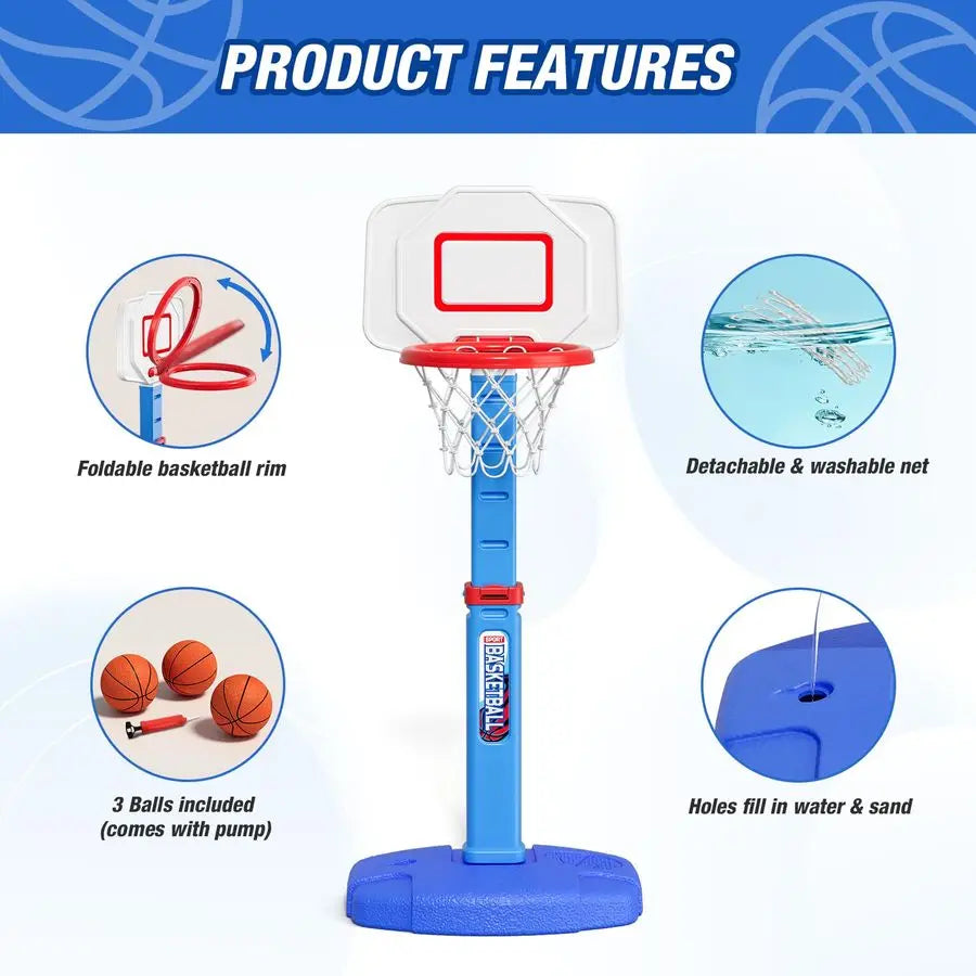 Toddler Basketball Hoop, Adjustable Height Indoor Basketball Hoop for Kids 13, Foldable Mini Basketball Goal with 3 Balls, Outdo