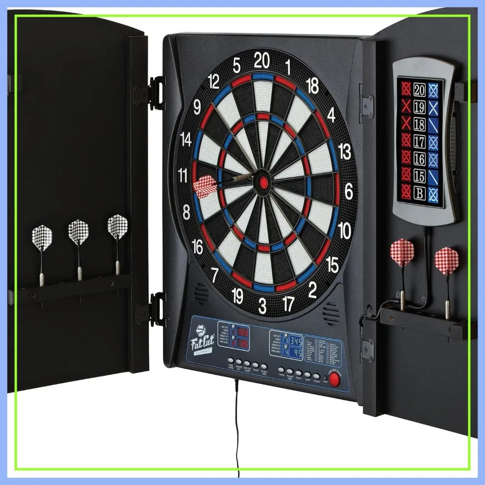 Electronic Dartboard with Cabinet, 13.5 in Target, 28 Games, 6 Soft Tip Darts, Black
