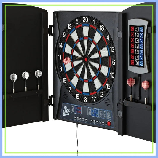Electronic Dartboard with Cabinet, 13.5 in Target, 28 Games, 6 Soft Tip Darts, Black