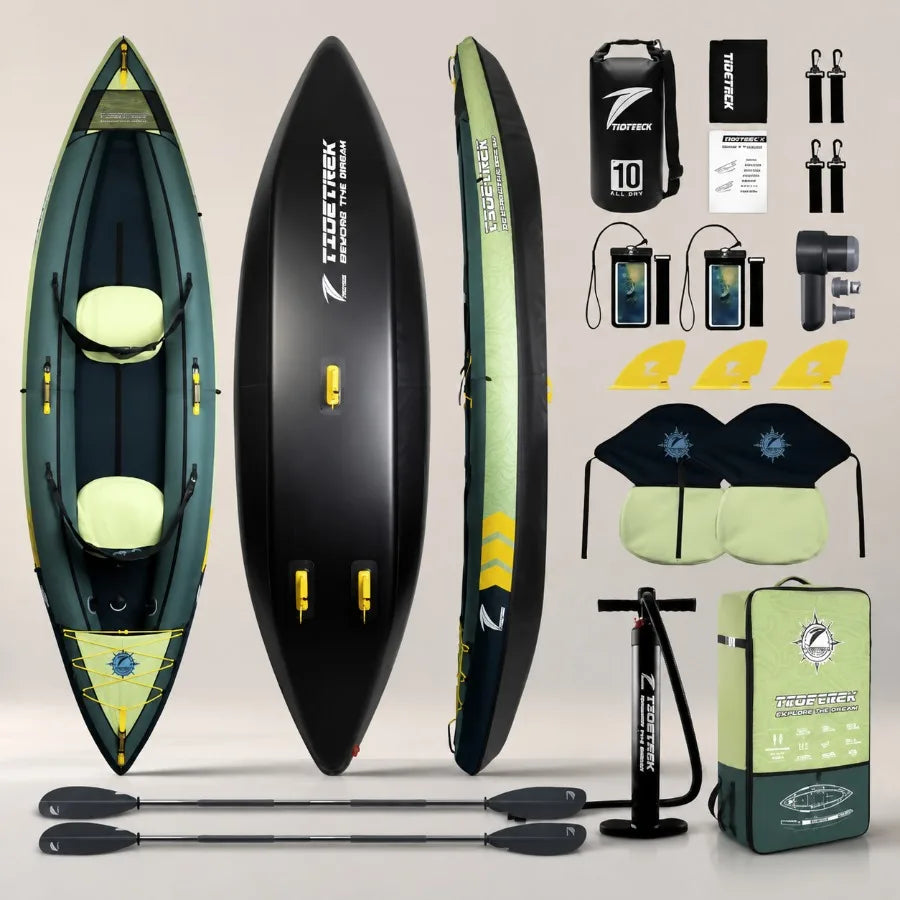 Inflatable Touring Kayak For Lake River And Fishing Use, Pvc Material, Blue And Gray, Lightweight With Waterproof Seat And Full