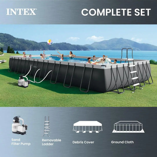 26373EH Ultra XTR 32ft x 16ft x 52in Above Ground Swimming Pool Set with Sand Filter Pump, Inflatable Lounge Pool Recliners 2Pac