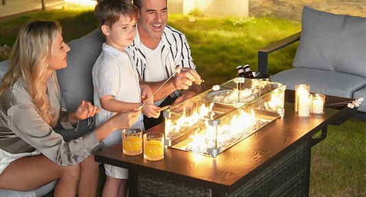 Outdoor 52 Inch Outdoor Fire Pit Table, 50,000 BTU Propane Fire Pits with Storage Shelf, Wicker Patio Gas Fire Pit