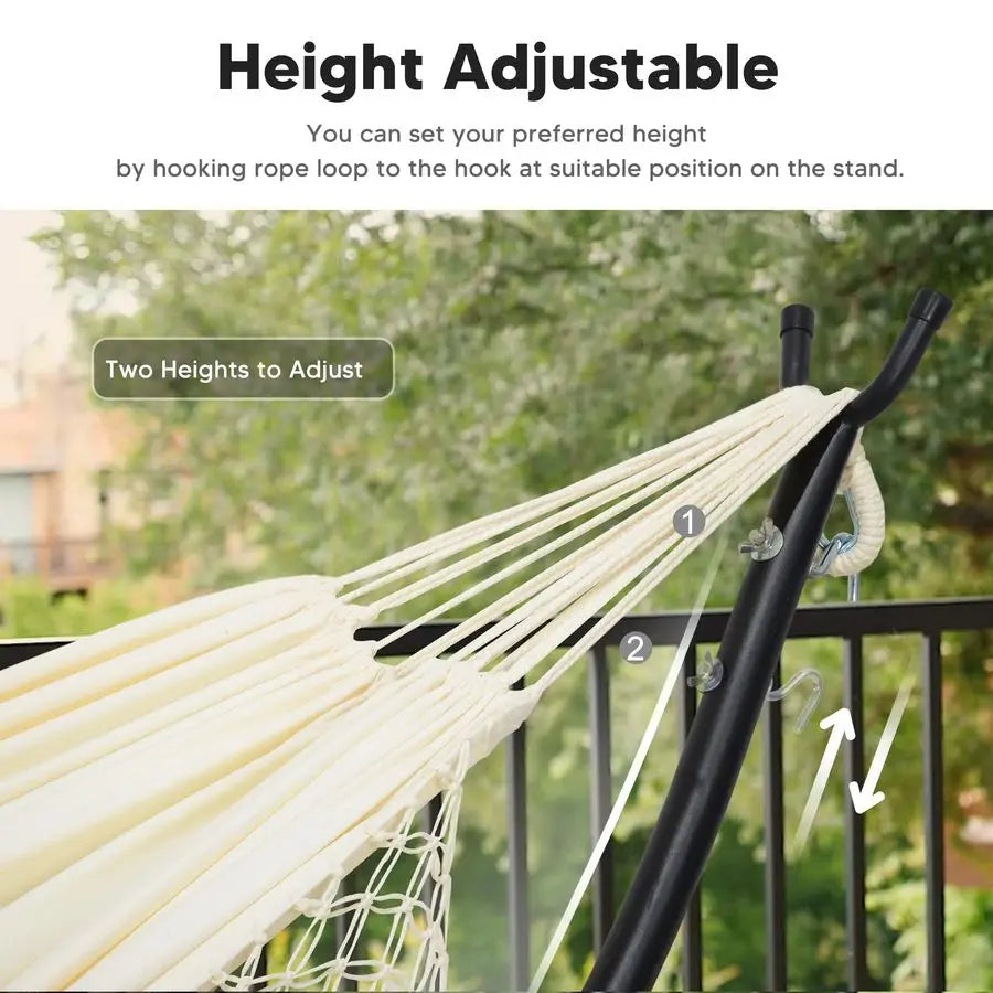 Portable Outdoor Hammock with Stand Included, Double Hammock with Tassel for Outside, Beige