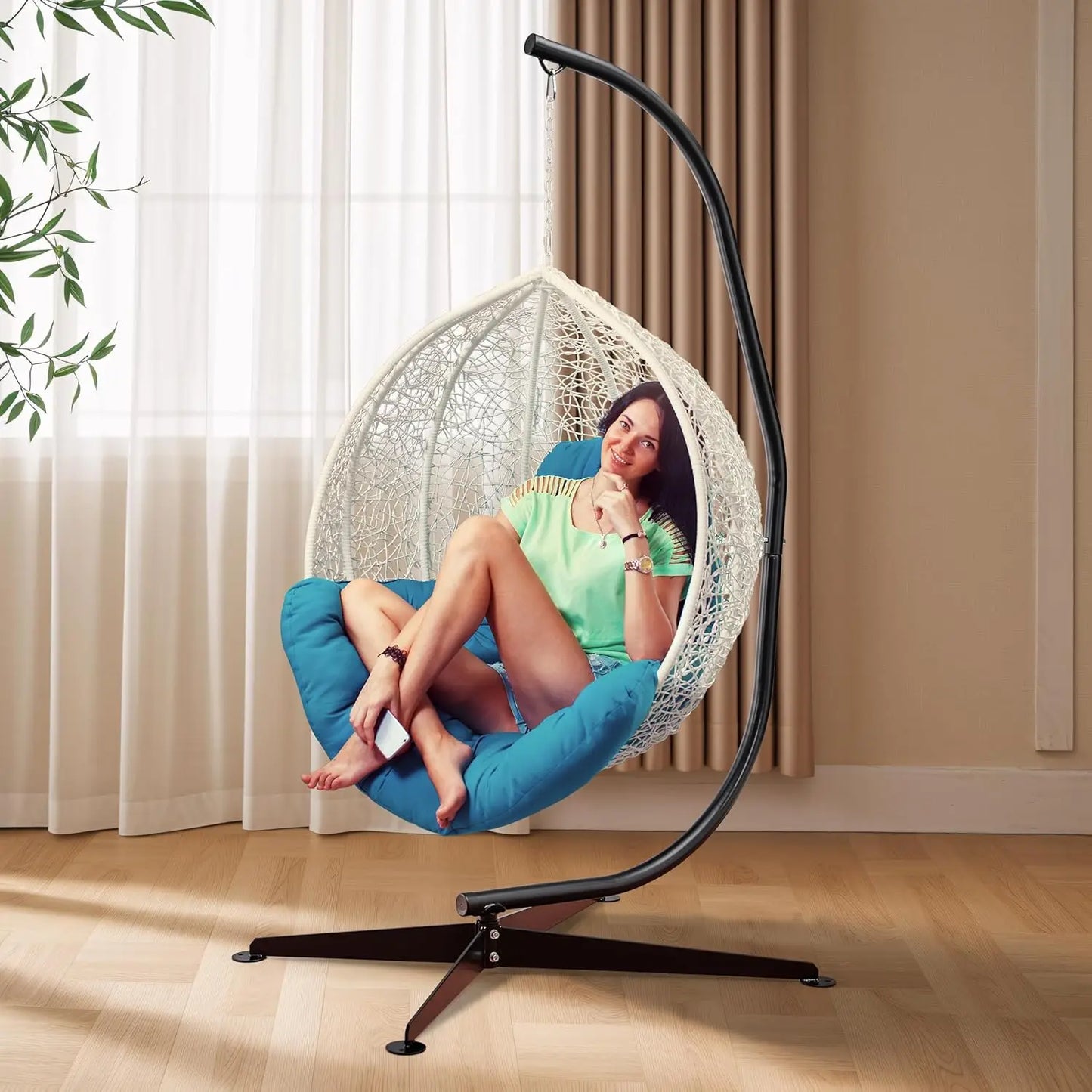 Hammock Chair Stand Hanging Chair Stand- Steel Sensory Swing Stand- Weather & Rust Resistant C Stand- Adjustable Portable Stand