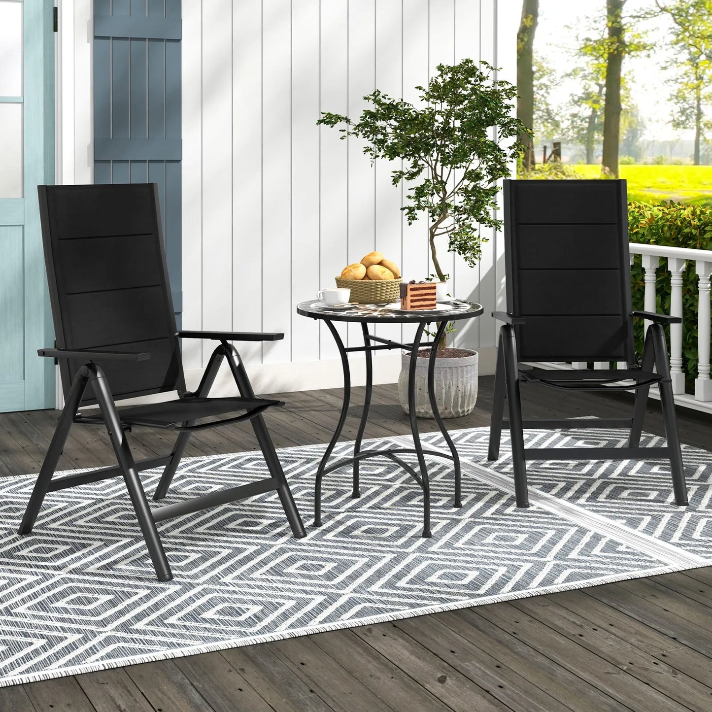 Patio Folding Chair Outdoor Chairs w/ Padded Seat, Adjustable Backrest