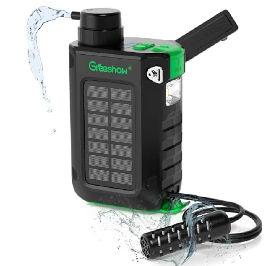 Portable Electric Water Filter for Camping and Survival - 0.01 Micron Water Purification System with Solar Hand Crank USB-C Cha