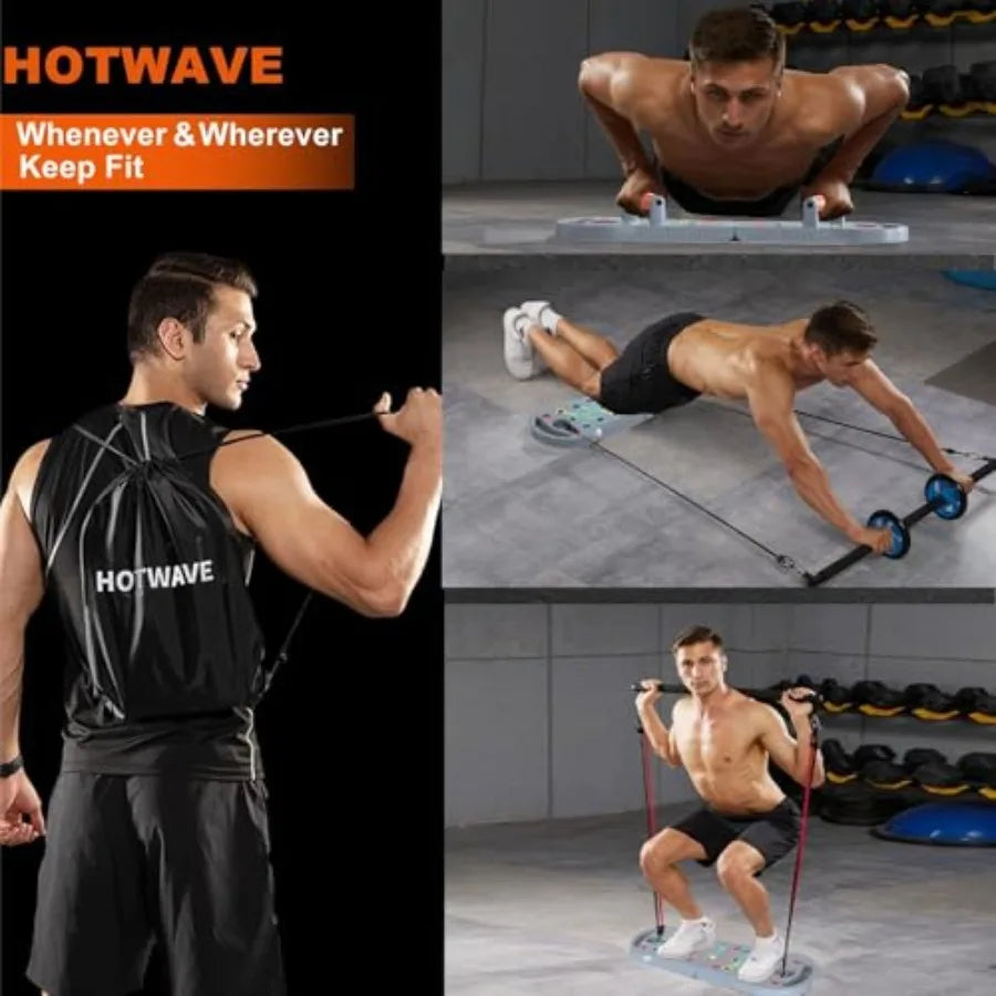 Portable 20-in-1 Home Workout Equipment with Resistance Bands and Ab Roller Wheel for Men Push Up Board with 16 Gym Accessories