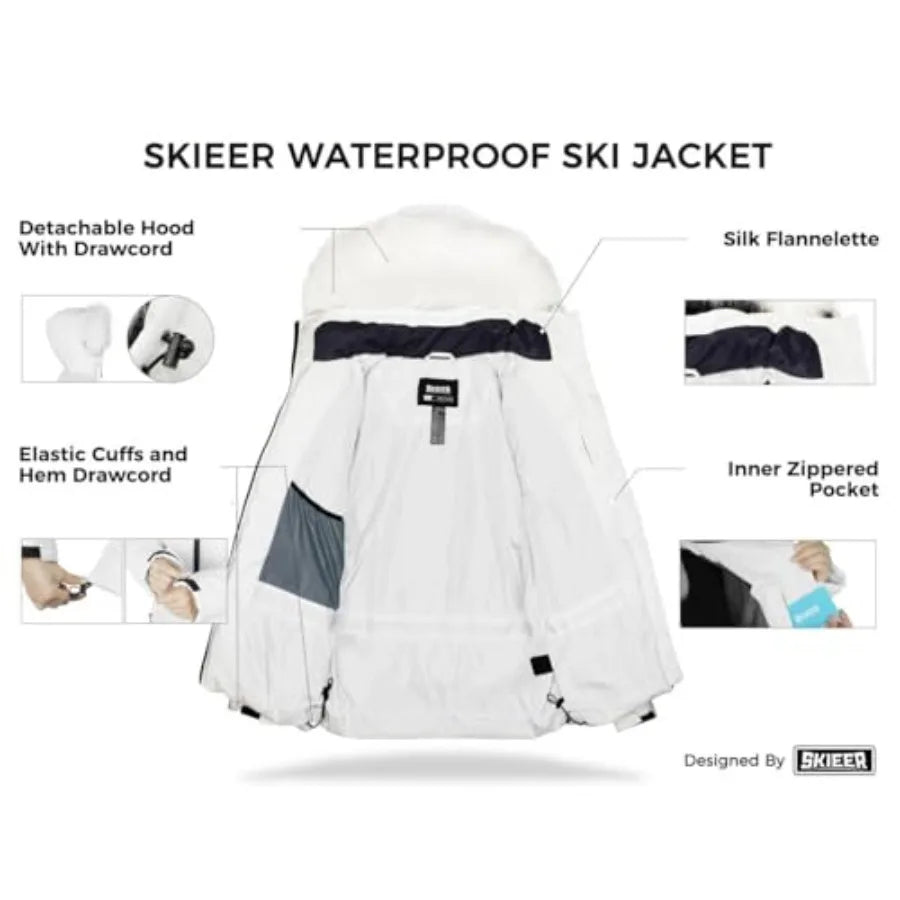 Skieer Women's Waterproof Ski Jacket Warm Puffer Jacket Thick Hooded Winter Coat