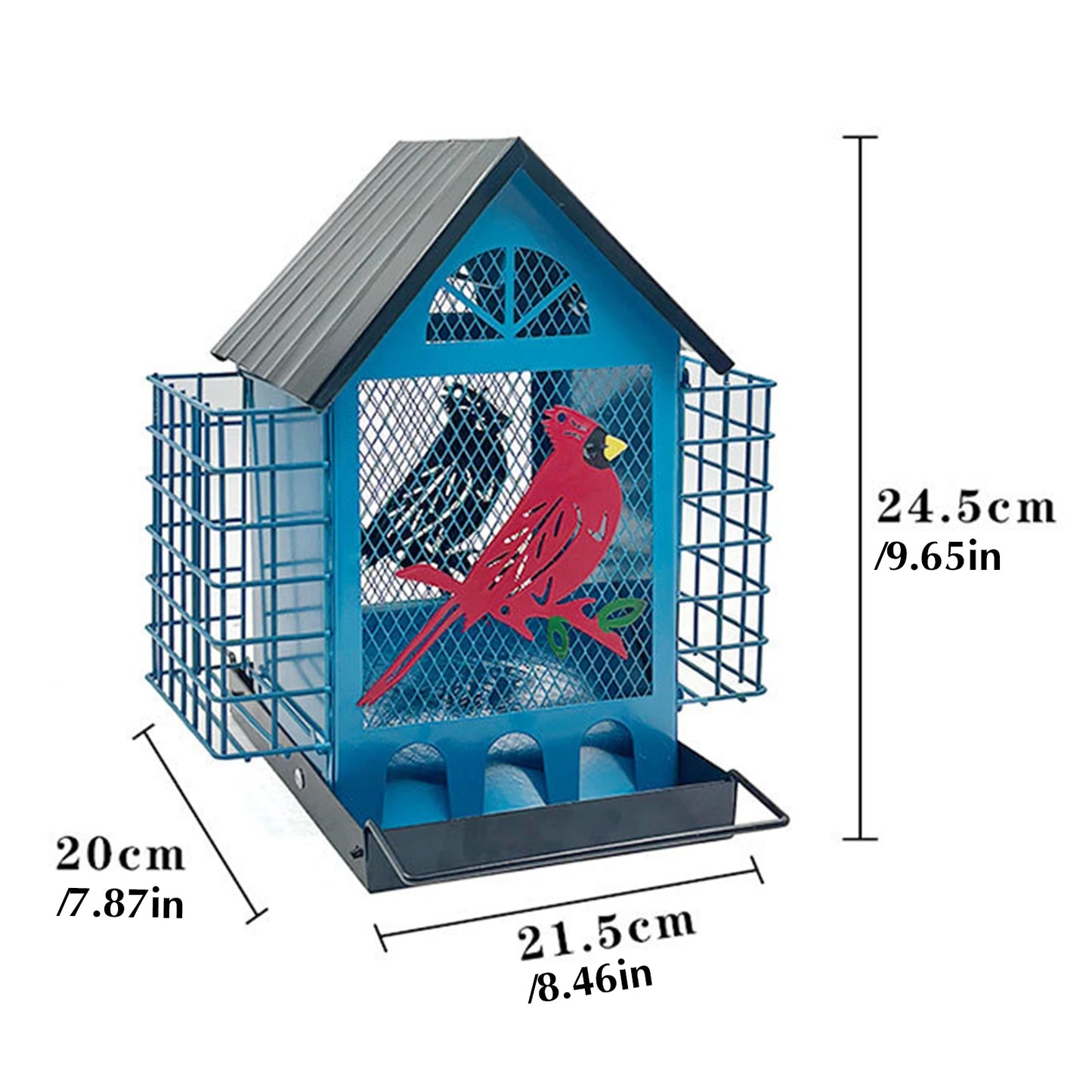 Outside Bird Houses with Double Suet Squirrel-Proof Seeds Tray Cage Refillable Multi-Layer Metal Birdhouse For Outdoor Parks