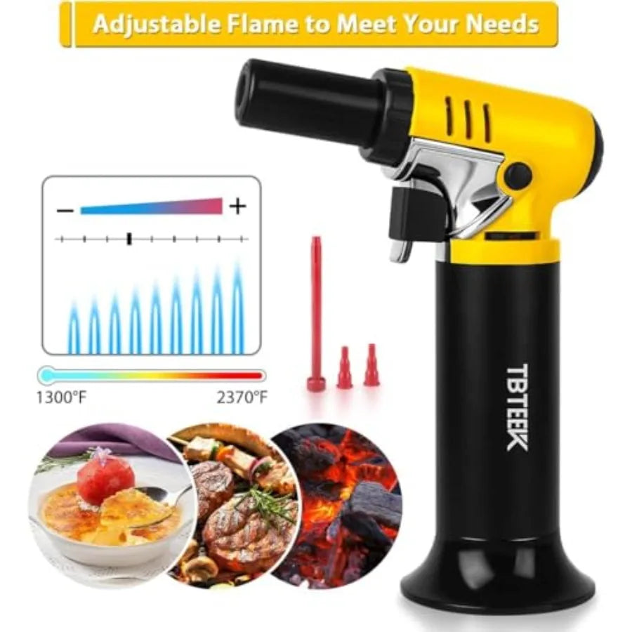 Butane Torch with Fuel Gauge T907, One-hand Operation Kitchen Torch Lighter with Adjustable Flame for BBQ, Baking, Brulee Creme