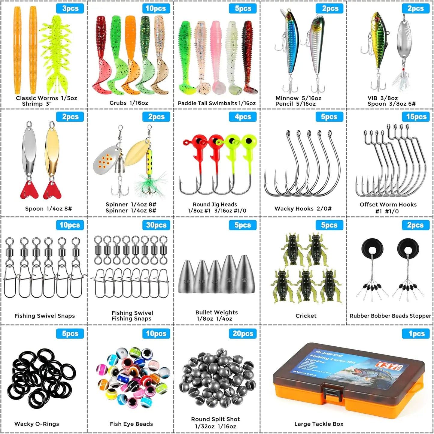 137Pcs Fishing Tackle Box with Lures, Crankbaits, Hooks & Accessories for Bass Freshwater