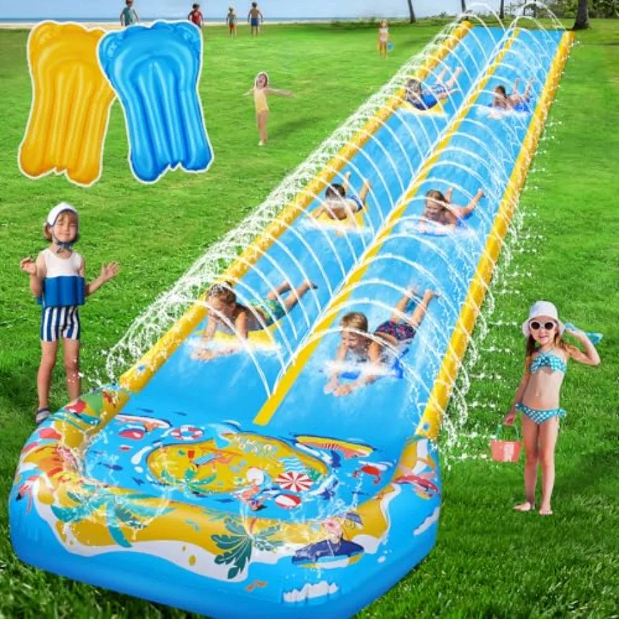 Backyard outdoor party application, heavy-duty PVC material, blue and yellow color, extra-long 40FT double slip and water slide