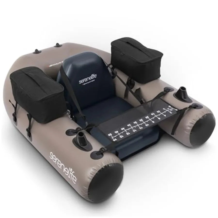 Inflatable Fishing Float Tube PVC Belly Boat for Angling with Rod Holders 2 Waterproof Pockets Fish Ruler 220 lbs Capacity