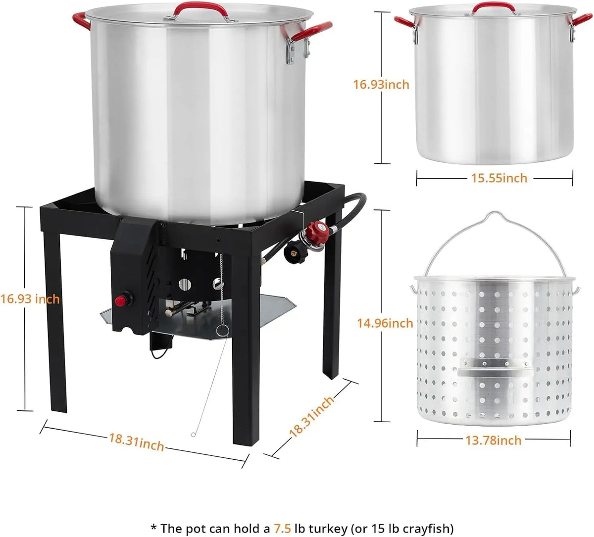 100 Qt Turkey Deep Fryer Pot, Aluminum Seafood Boil Pot with/Strainer & Burner Set Crawfish Boiler, 110000 BTU Propane Stove Burner with Stock Pot, Basket Lid, Outdoor Cooking Shrimp Crab Boiler