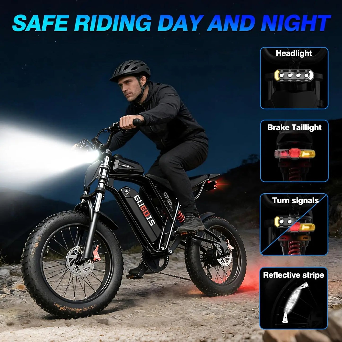 GT20Plus Electric Dirt Bike for Adults & Teens with Bag, 1500W Peak Motor, 48V 20AH Battery UL2849 & GCC Certified, 34MPH, 60 Miles (PAS Mode), 7 Speed Gear, Full Suspension, 20x4.0" Fat Tire All Terrain Electric Motorcycle f