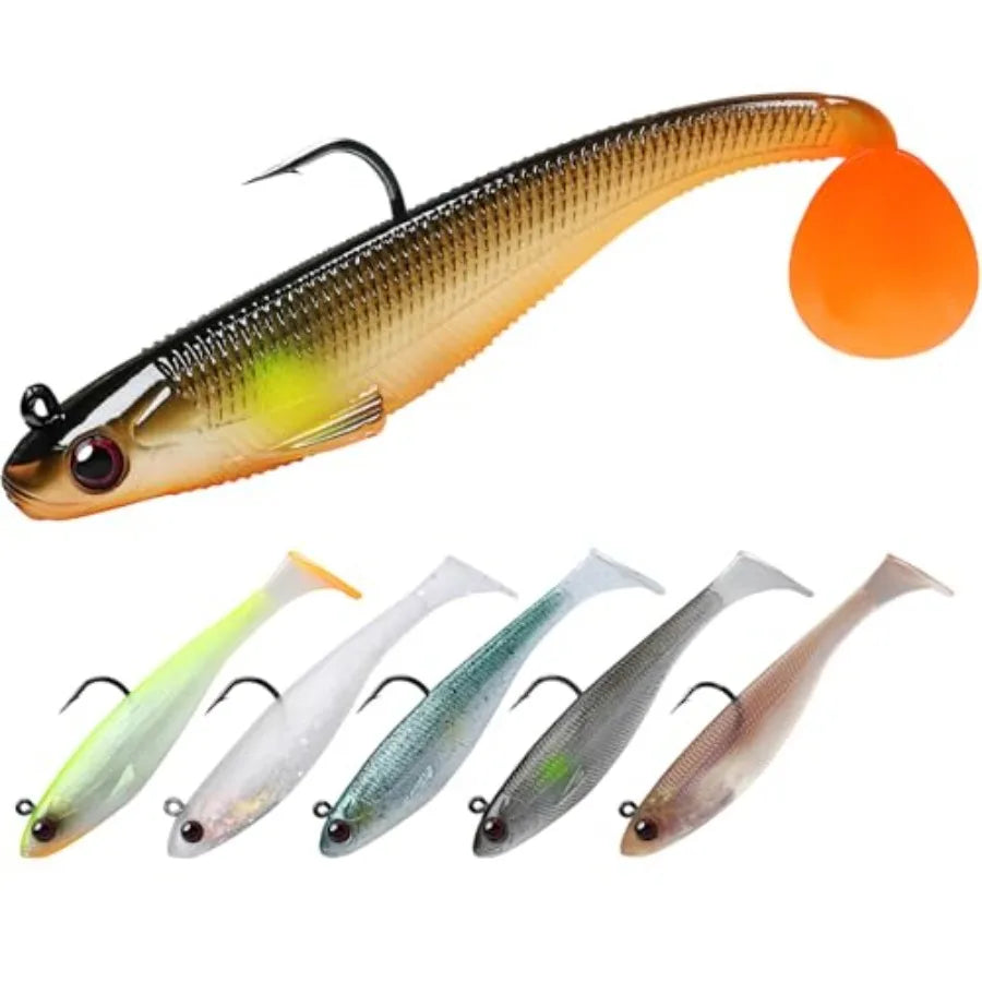 Shadtale Easy Catch Soft Fishing Lures with BKK Hooks - Trembly Sinking and Vibrating Swim for More Bites Pre-Rigged Swimbaits