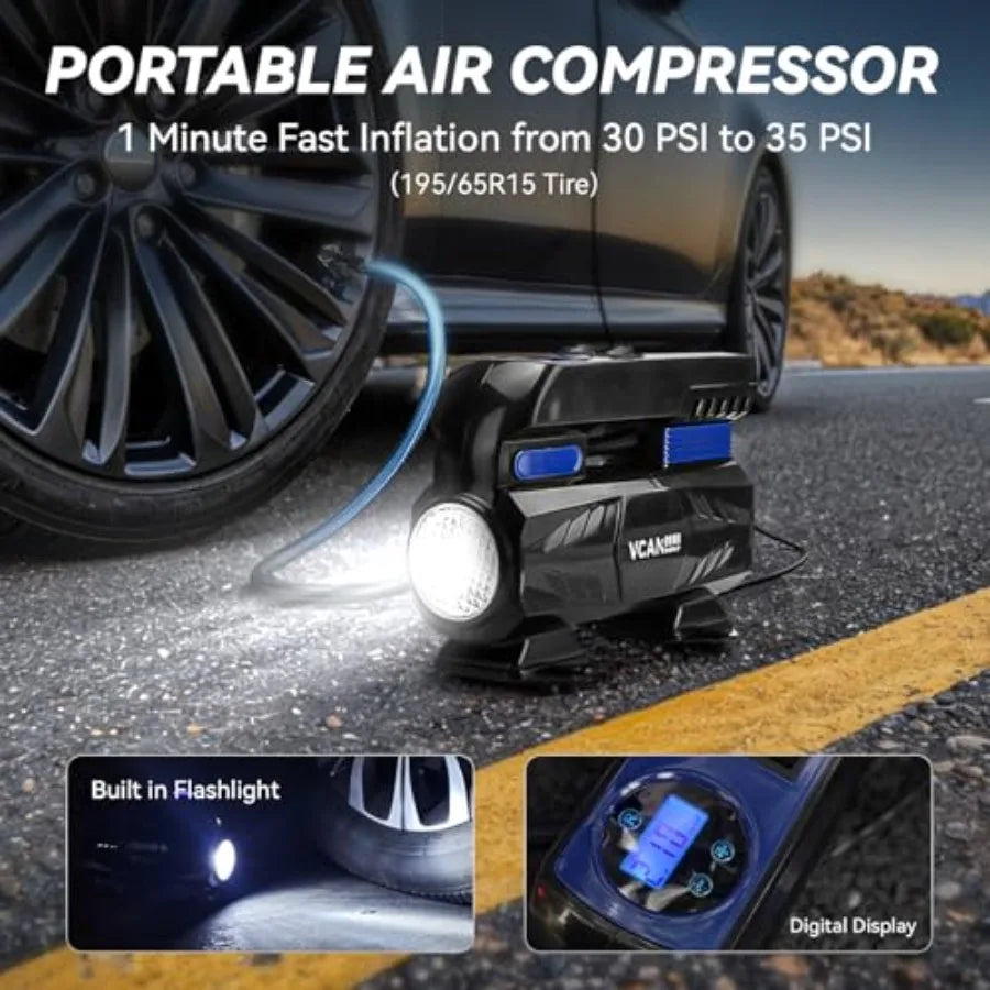 Car Emergency Safety Kit Bag with Digital Air Compressor Jumper Cables First Aid Kit Winter Vehicle Roadside Safety Kit with De