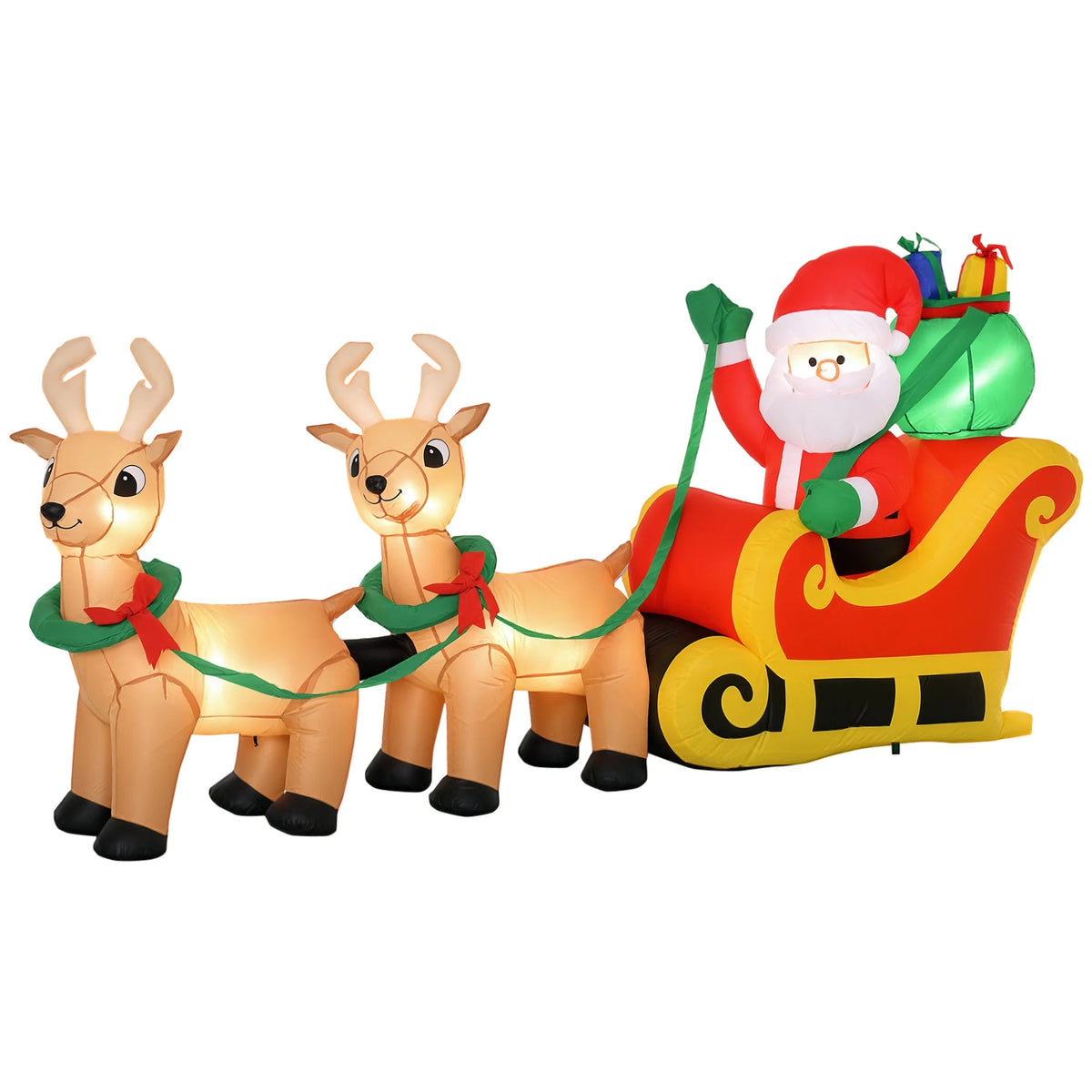 HOMCOM 8ft Long Christmas Inflatable Santa Claus with Sleigh and Reindeer, Outdoor Blow-Up Yard Decoration with LED Lights Display