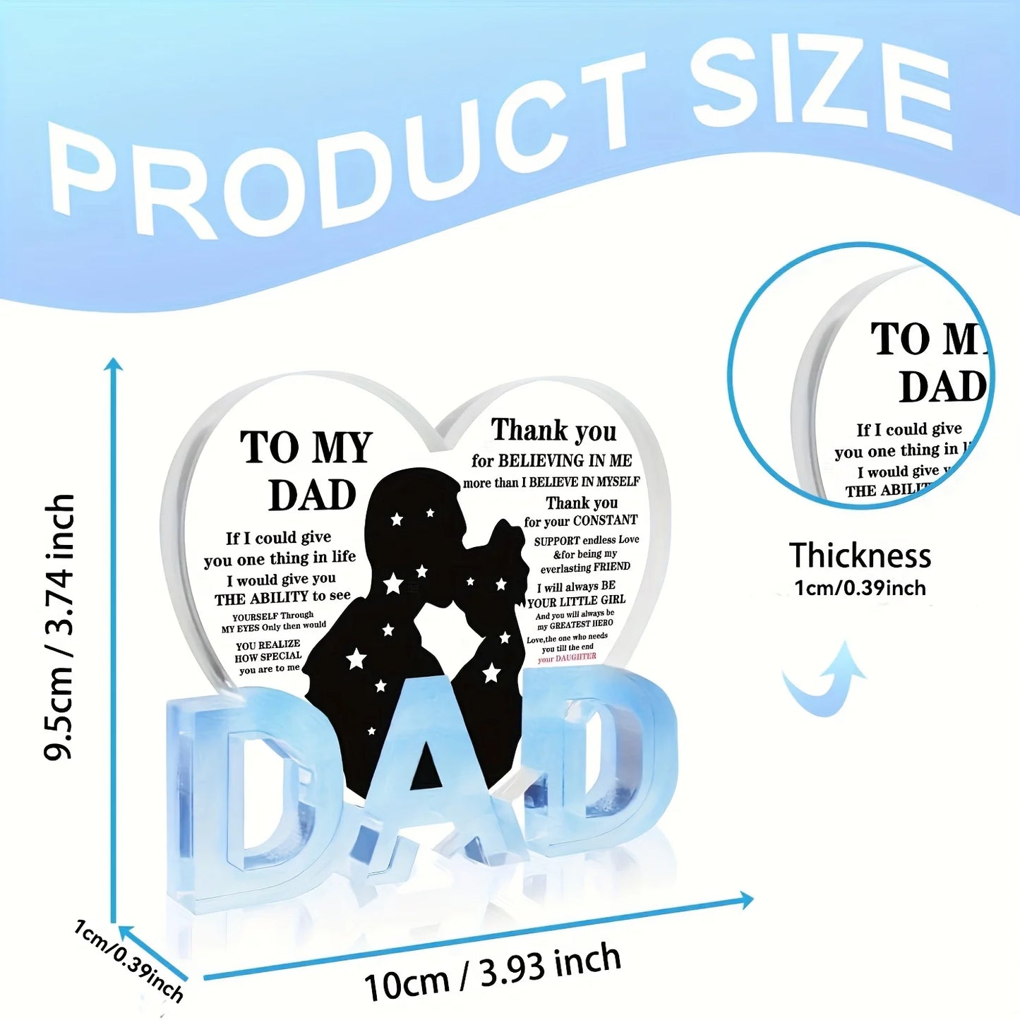 Dad Gifts from Daughter, Thank You Dad Gifts Acrylic Heart Plaque Gifts for Birthday Christmas Thanksgiving Fathers Day Present