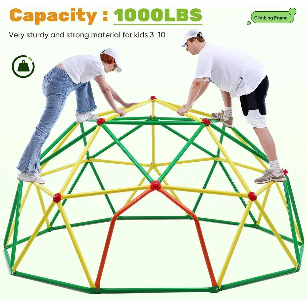 10FT Climbing Dome, Outdoor Wide Door Dome Climber for Kids Supporting 1000 lbs, Easy Assembly Playground Jungle Gym Back