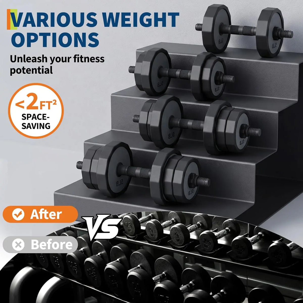 Adjustable Dumbbells Set 45/65/85 Lbs, 3 In 1 Weight Dumbbell Set
