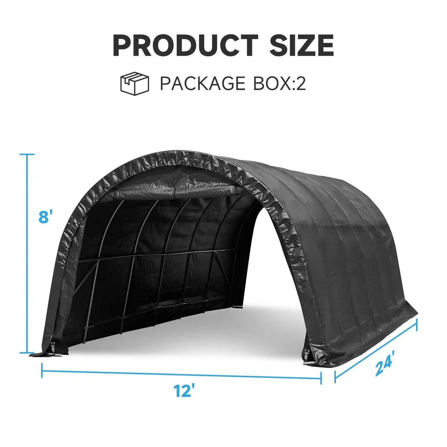 12 x 24 FT Heavy Duty Carport, Portable Garage with All-Steel Metal Frame and Round Style Roof, Anti-Snow Car, Customized