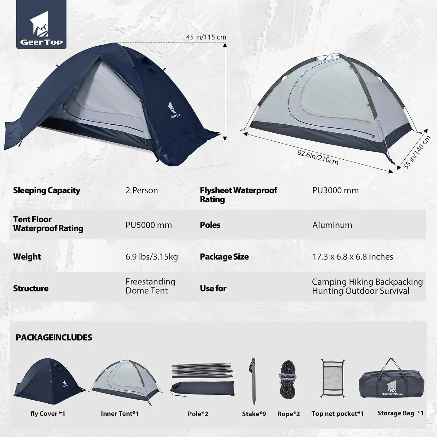 Ultralight 2-Person Backpacking Tent, 4-Season Waterproof for Camping, Hiking & Travel