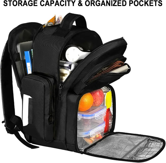 Men's 15.6' Tactical Laptop Backpack with Insulated Lunch Compartment, Black