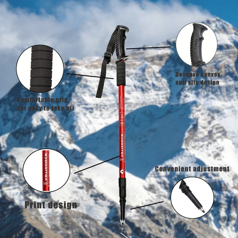 Outdoor Mountaineering Cane, Comfortable Handle, Cane Suitable for Hiking -2-piece Set（red)