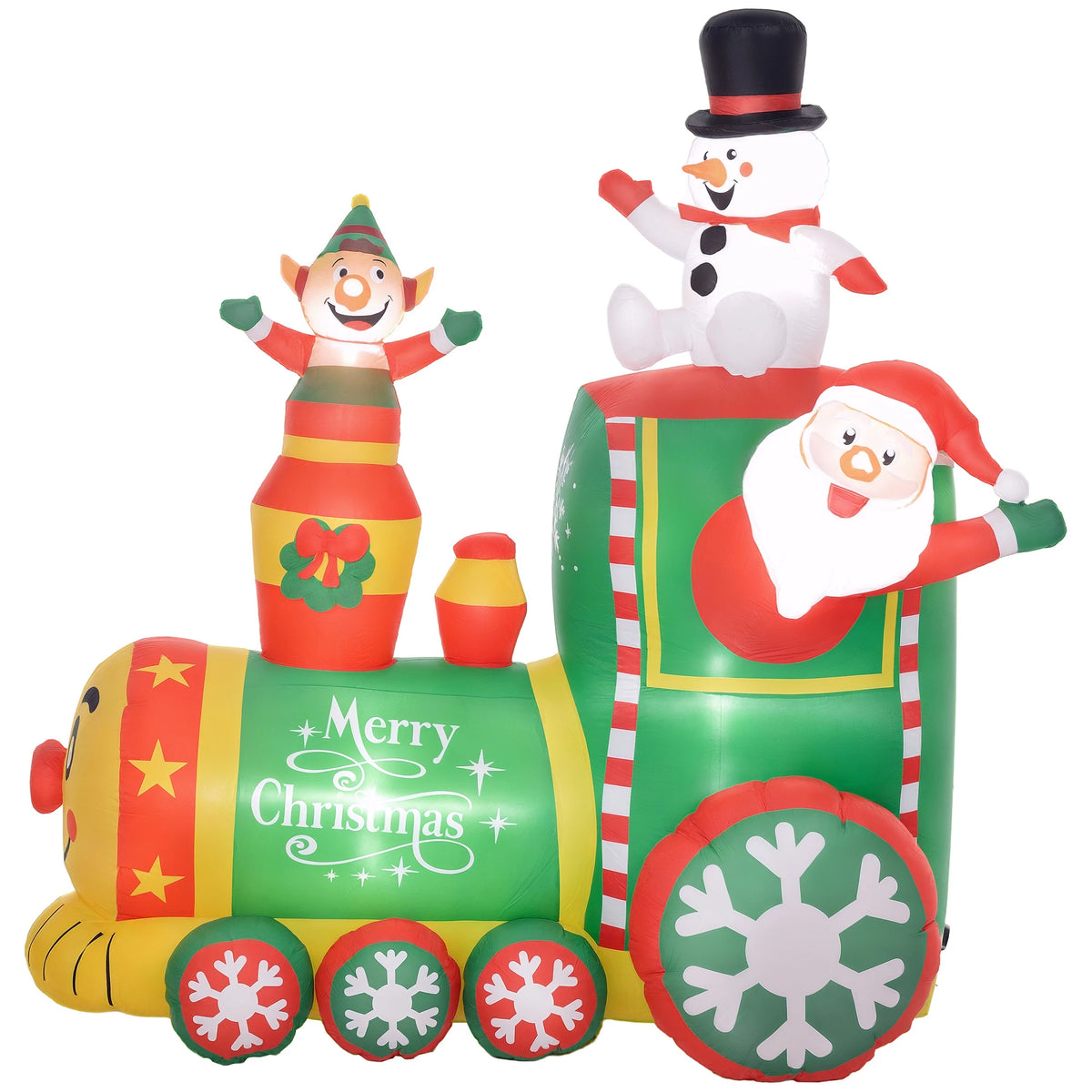 Outsunny 6FT Christmas Inflatables Train, Santa Claus and Snowman Drive Train Blow-Up Outdoor Christmas Decorations with White LED Lights, for Lawn Garden Party