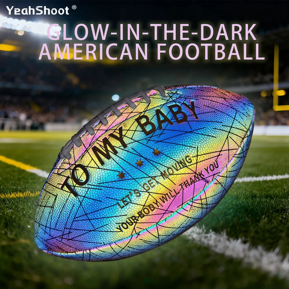 New Holographic Reflective Football Size 9-Glow in The Dark Premium American Football with Stunning Luminous Rugby Durable Grip