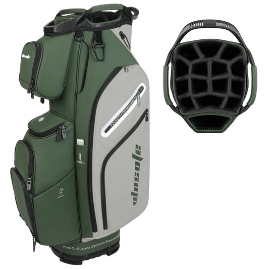 PU Leather Lightweight Men Women Blue White Black Green Golf Bag,Multiple 10 Pockets 14-Way Dividers Cooler Pouch Golf Cart Bag
