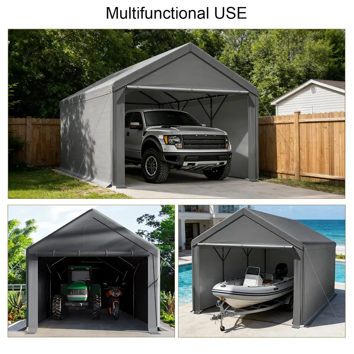 Carport 10x20ft Heavy Duty Canopy,Portable Garage Party Tent,Portable Garage with Removable Sidewalls & Doors, Customized