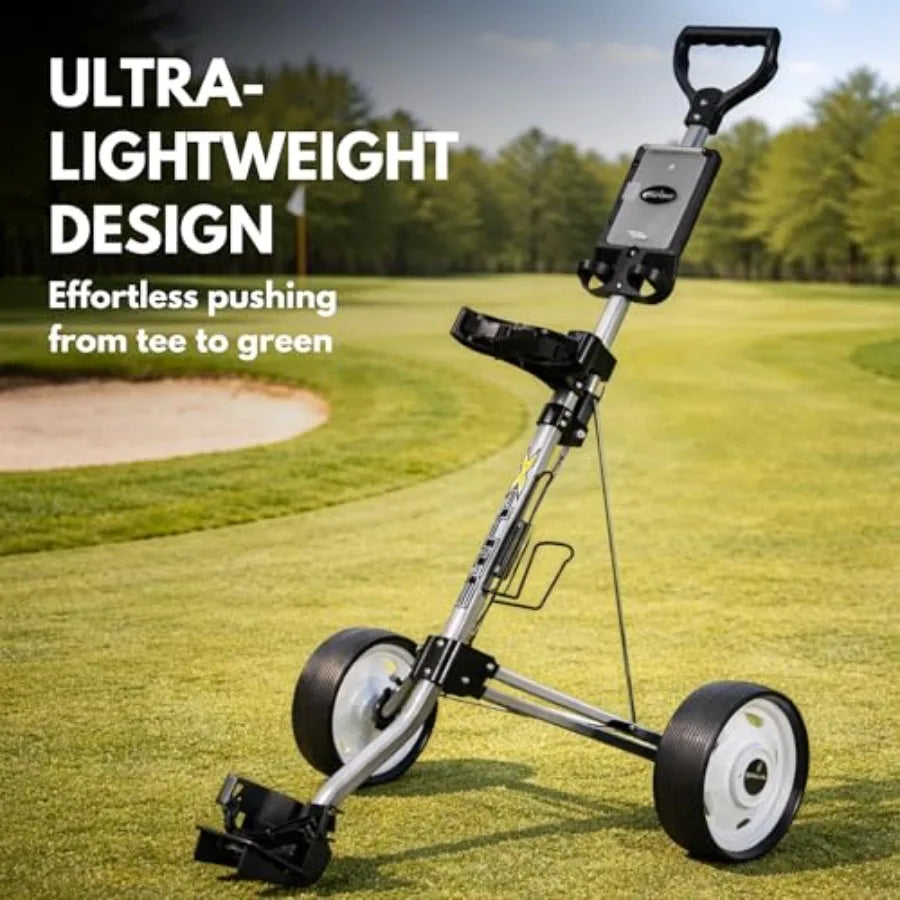 X-Lite 2-Wheel Golf Push Cart Ultra-Lightweight Aluminum Folding Trolley with Ergonomic Handle Smooth-Rolling Wheels Built-in S