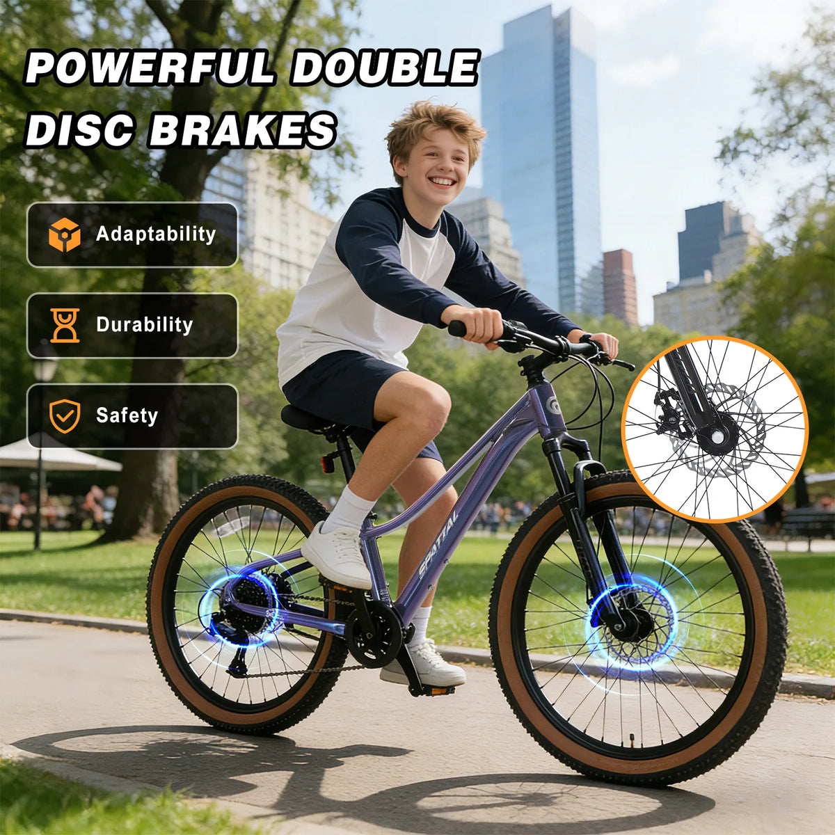 SPATIAL MT24FS2.0 24 Inch Mountain Bike, 7-Speed Hardtail MTB, Off‑Road Bicycle for Teenagers and Adults, Lightweight Aluminum Frame, Suspension Fork, Front & Rear Disc Brakes