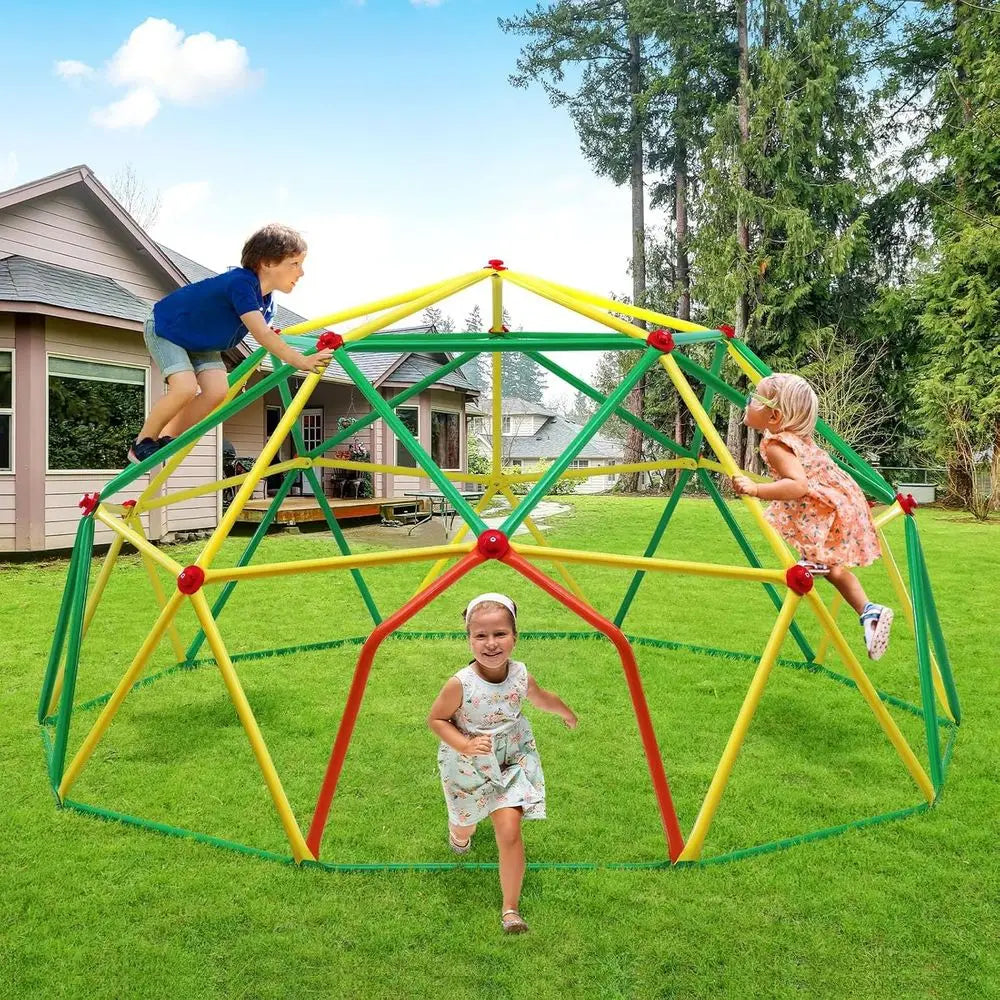 10FT Climbing Dome, Outdoor Wide Door Dome Climber for Kids Supporting 1000 lbs, Easy Assembly Playground Jungle Gym Back