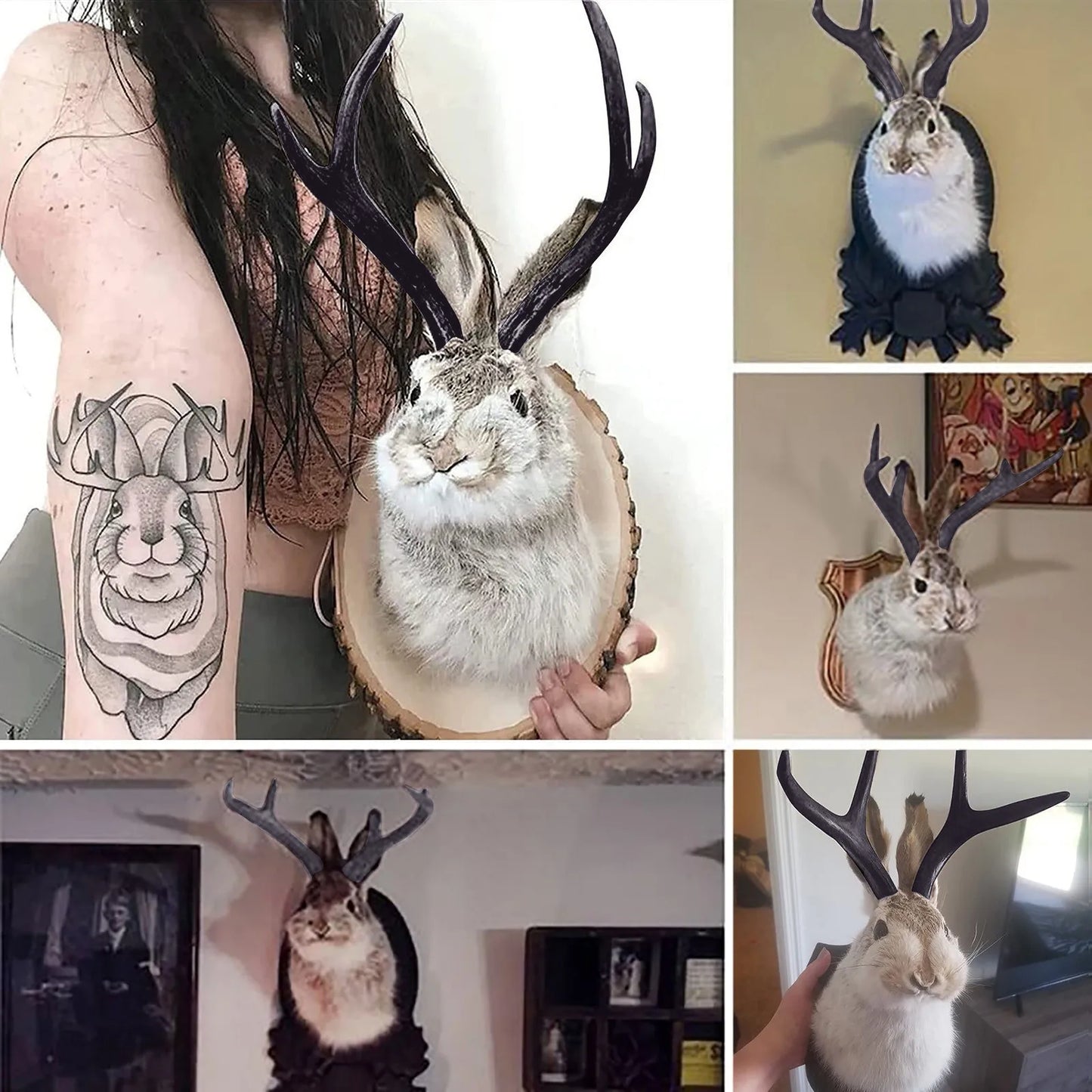 Easter Gift Bunny Head Antlers Wall Hanging Decoration Wall Decor Simulation Rabbit Specimen Resin Art Ornaments Jackalope Decor