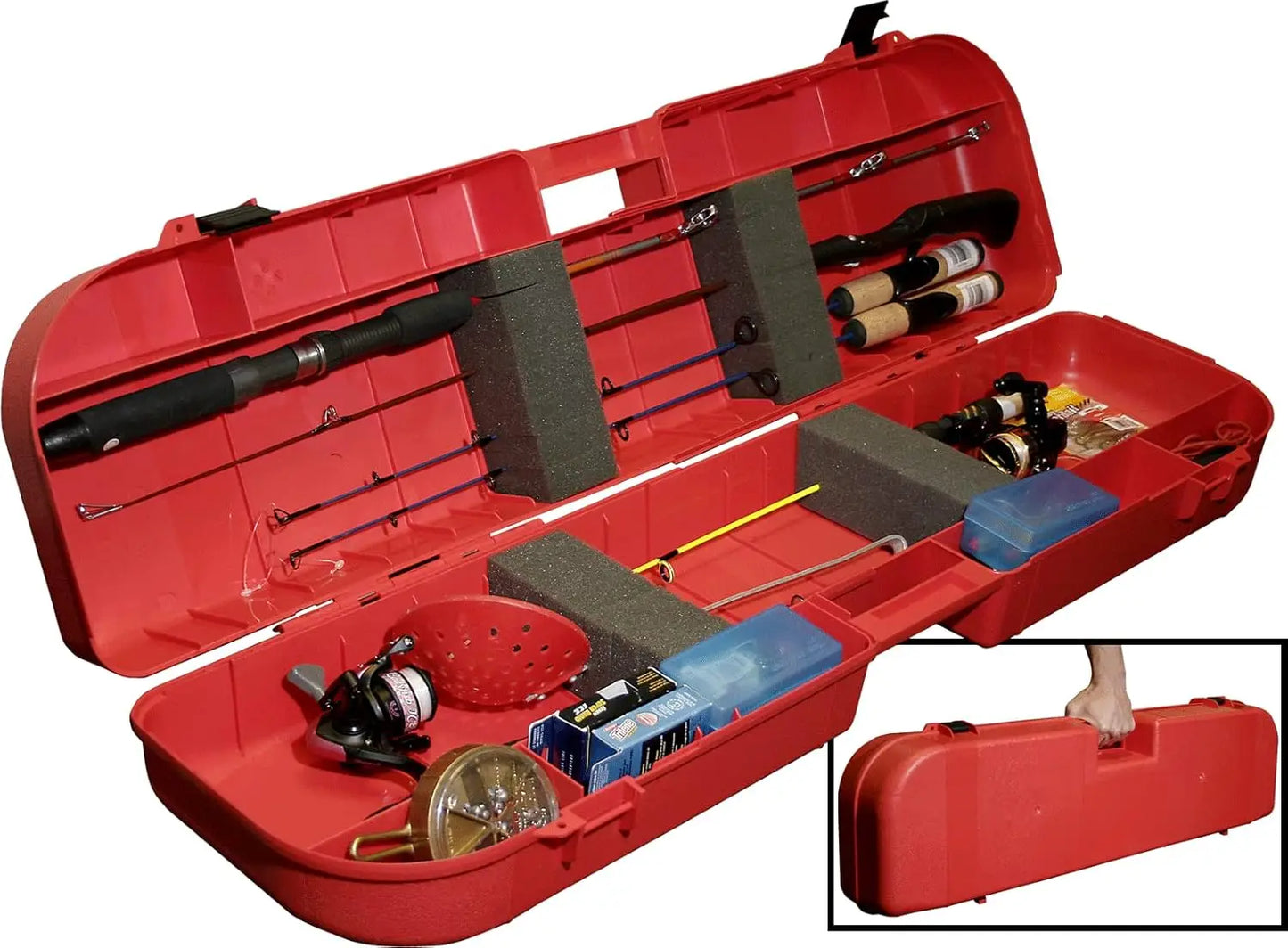 Ice Fishing Rod Case, Holds 8 Rods with Tackle Storage, Secure Latch, Strong Handle, 36x10.2x5.2 Inch