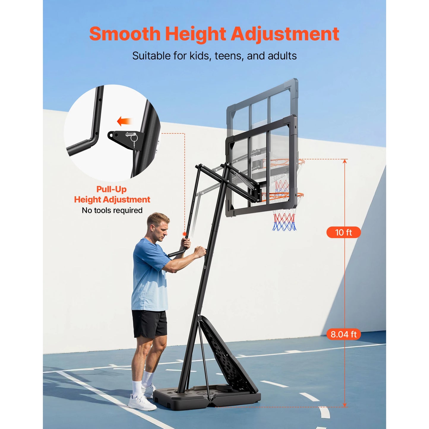 SucceBuy Portable Basketball Stand Height Adjustment Basketball Hoop & Goal Basketballs Hoop with 44 -54 inch PC Backboard