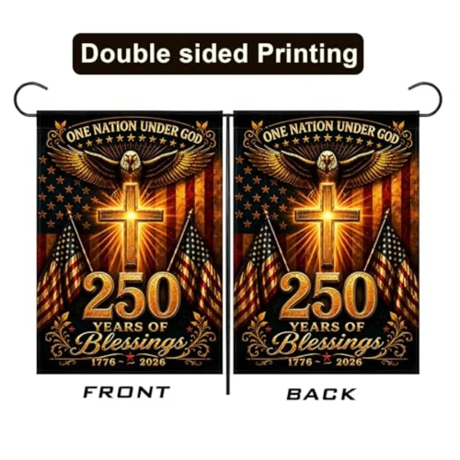 250 Anniversary USA Garden Flag, 250th Anniversary America Flag Double-Sided Waterproof Patriotic Eagle Cross Flag Christian Ou