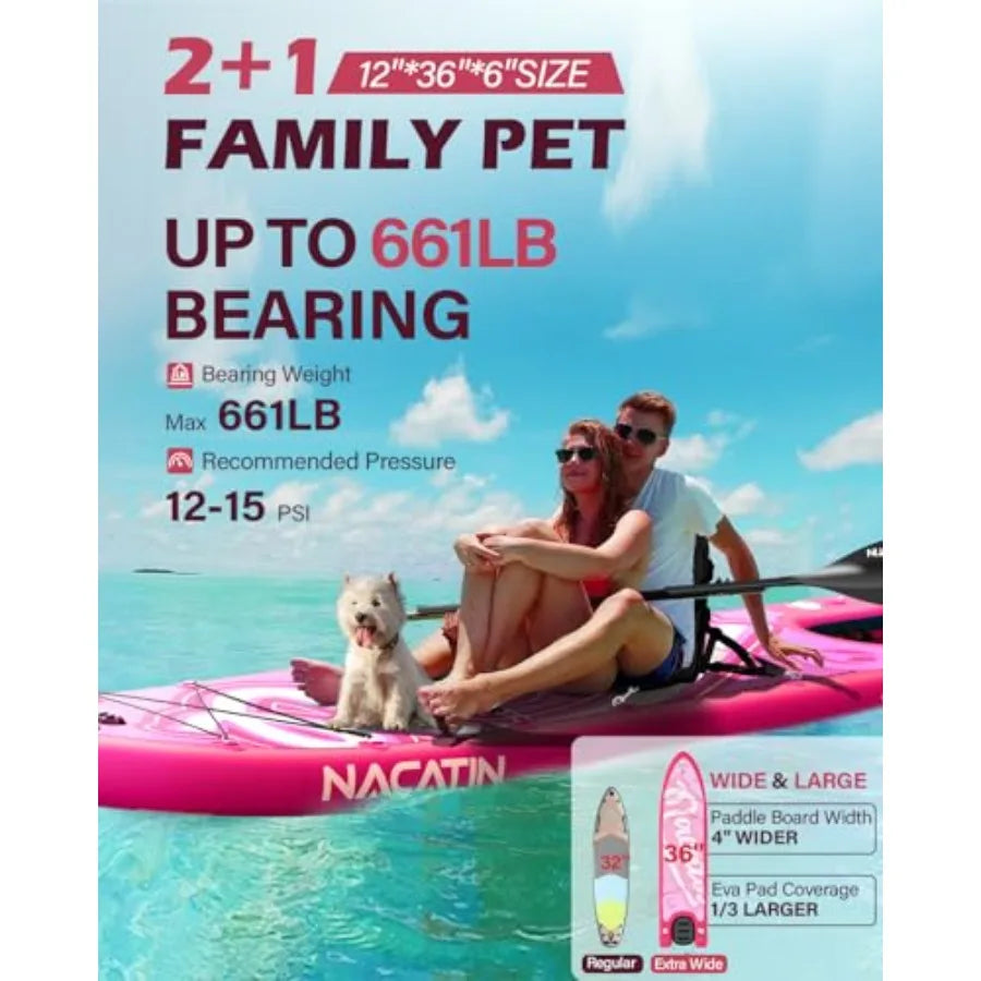 Inflatable Stand Up Paddle Board for outdoor water sports durable PVC material blue-gray color includes dog ramp kit dual-purpo