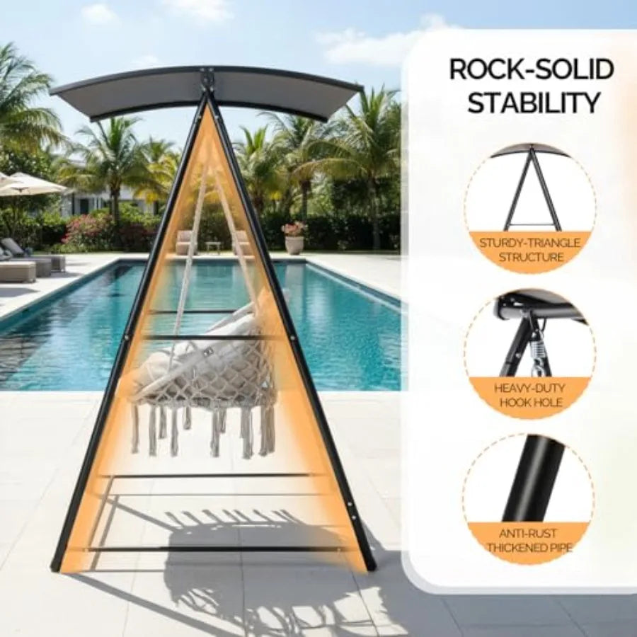 Hammock Chair with Stand Comfy Hanging Chair with Cushion Swing Stand with Canopy for Outside Heavy Duty 660LBS Hammock Chair S