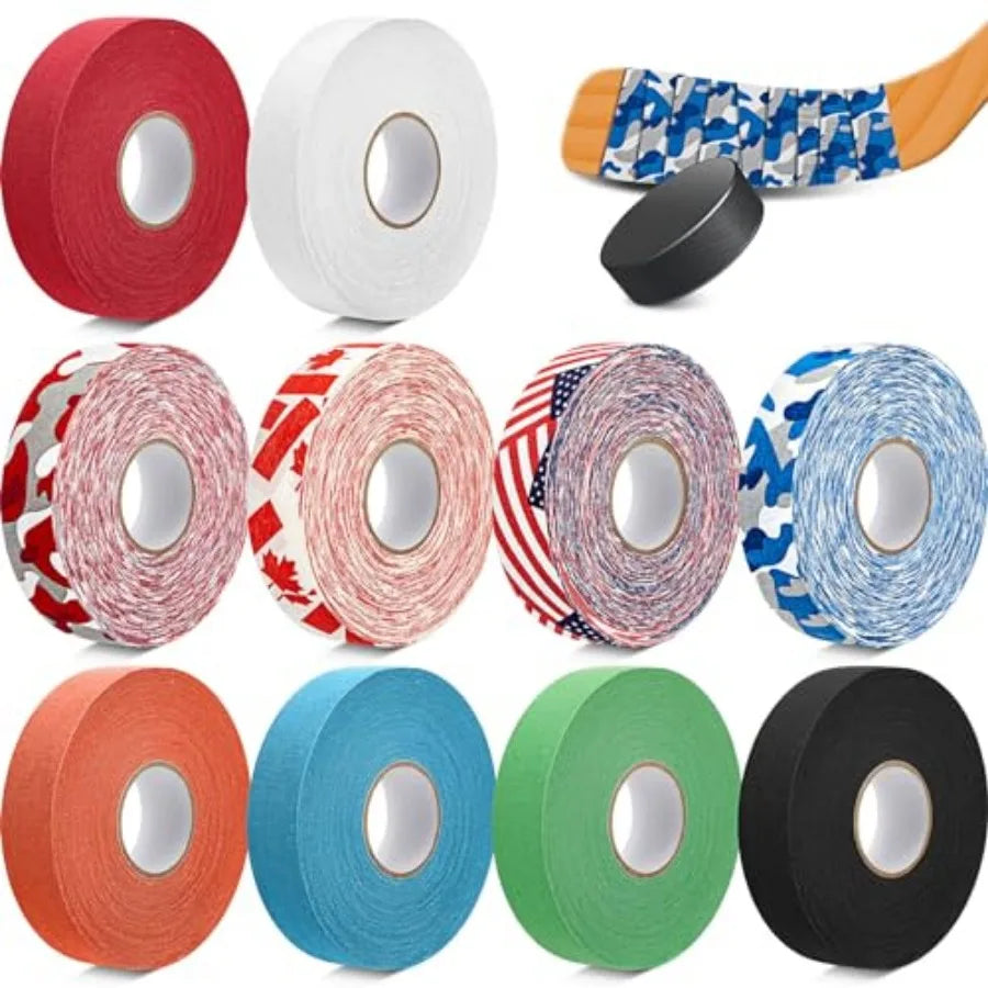 10 Rolls Multipurpose Hockey Tape Adhesive Shin Pad Sock Stick Tape for Ice Skate Sports Hockey Gifts Gear Equipment