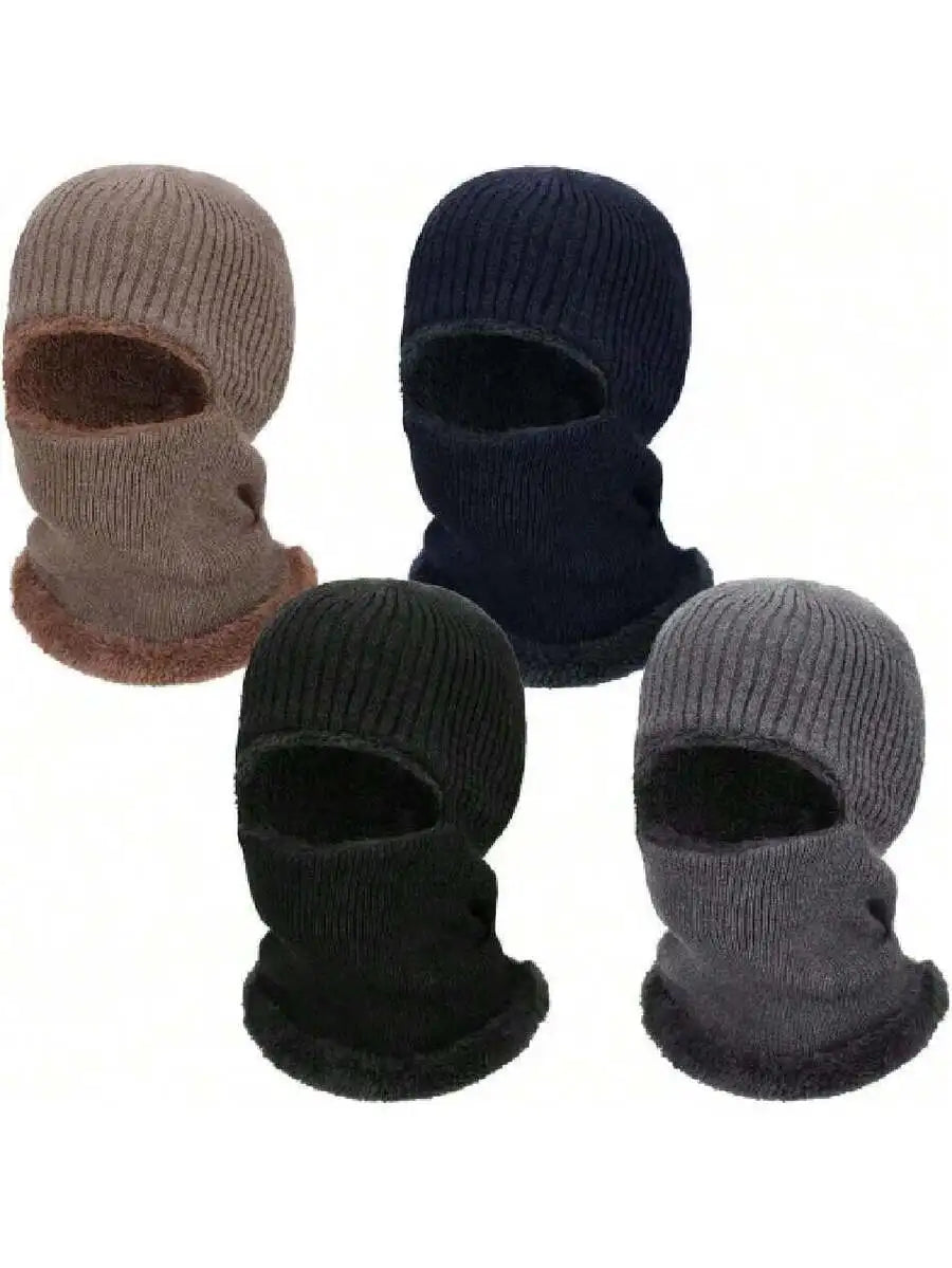 4pcs Warm Knitted Balaclava Thermal Fleece Ski Mask For Men Women Outdoor Winter Sports