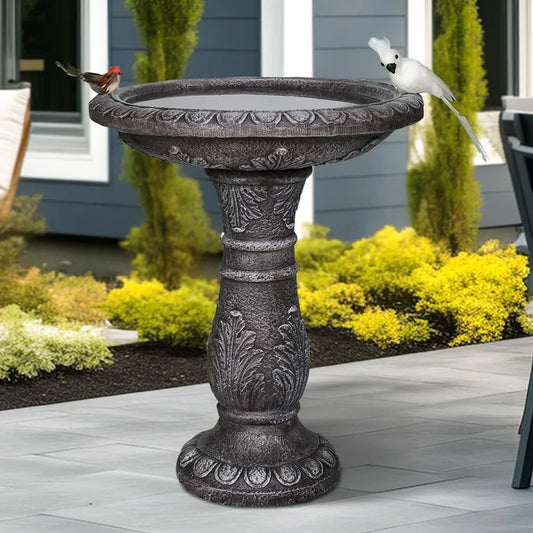 24.4 H Cement Bird Bath for Garden- Fibre Reinforced Concrete Bird Baths for Outdoors, Large Size Vintage Carved Pedestal