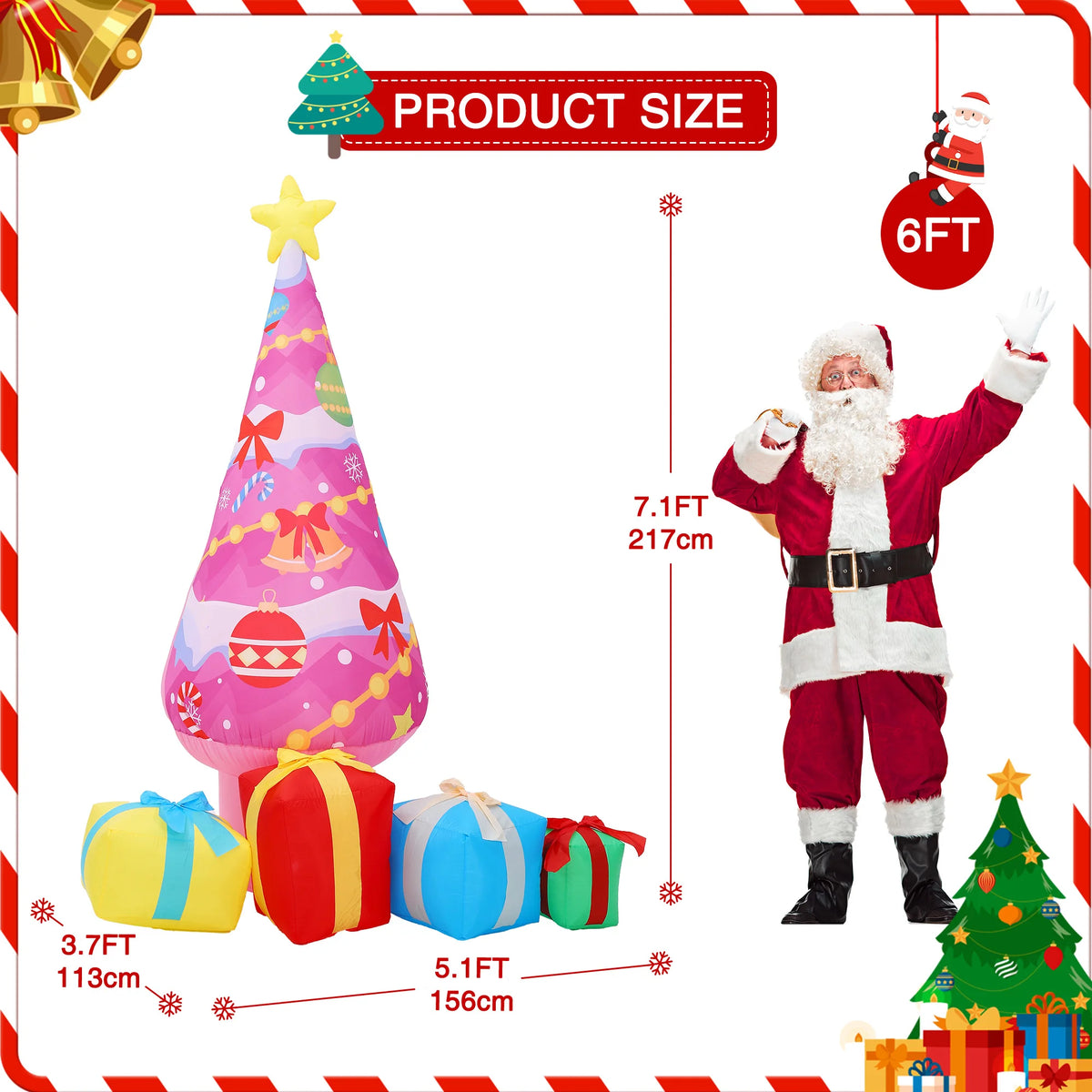 7.1ft Pink Christmas Tree Inflatable Outdoor Yard Decor With Led Lights And 4 Gift Boxes, Blow Up Holiday Decoration For Lawn Garden